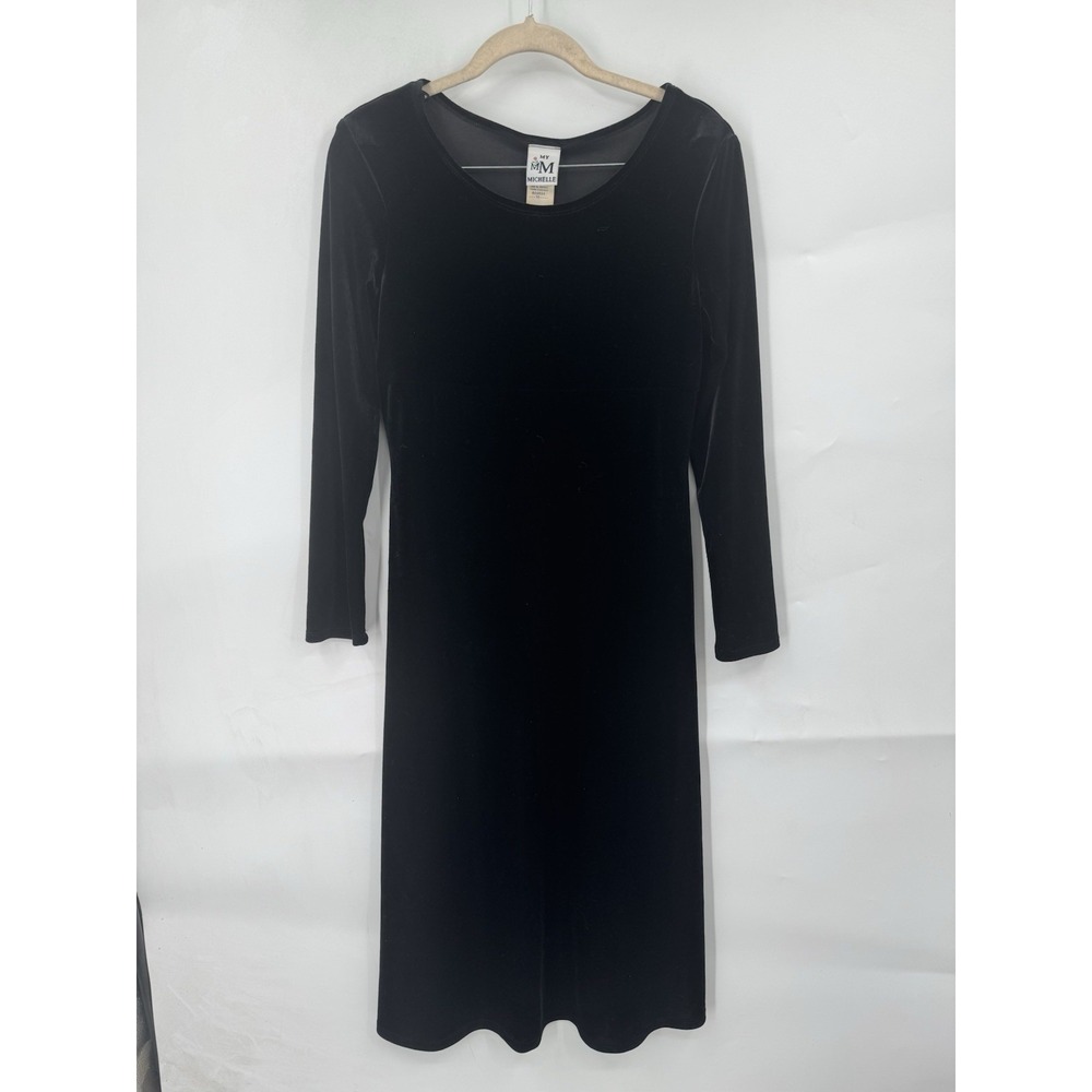 VTG Y2K My Michelle Velour Whimsigoth Witchy Midi Dress Women 16 Black Elvira‎